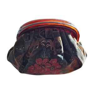 VINTAGE Carpet Bag MARCONI OF ITALY Clutch LUCITE HANDLE Leather Lined TAPESTRY